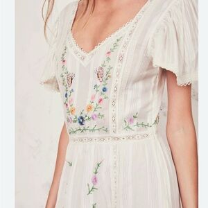 Gorgeous! RARE Loveshackfancy Damia Embroidered Cotton Maxi with Ruffle Hem EUC